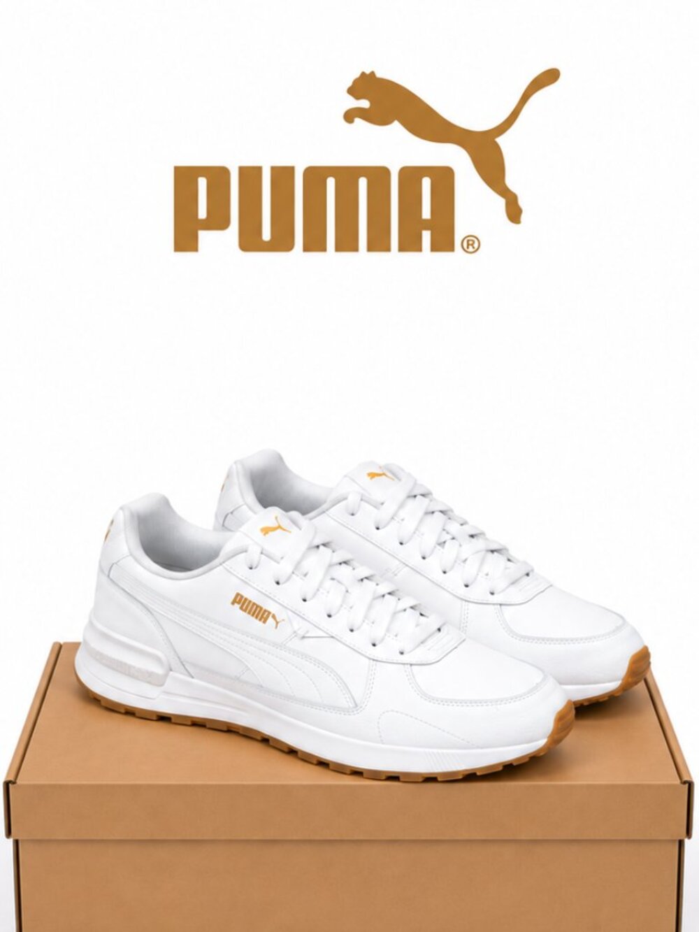 Puma Graviton White Gold Gum Sole Sneakers 401102-03 Mens 9 Womens 11